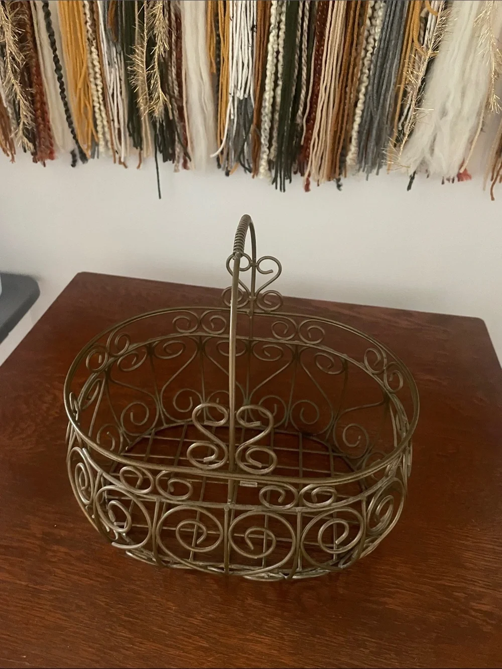 Metal gold basket with handle oval shape